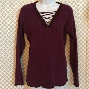 Democracy burgundy plum ribbed criss-cro